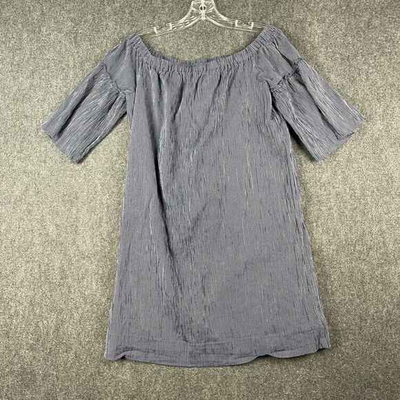 Madewell Off-the-Shoulder Bell-Sleeve Dress in Blue Deep Navy Size 4 EUC - Picture 1 of 7